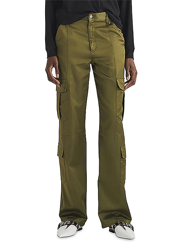 Tight cargo trousers for men with functional pockets and slim-fit style -Cailyn Womens Satin Mid-Rise Cargo Pants