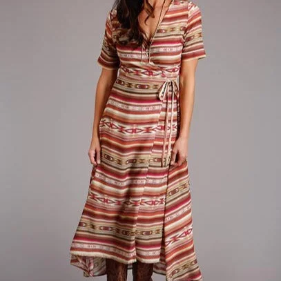 Midi Dresses for Versatile Wear -Stetson Women's Sunset Aztec Print Wrap Front Dress.