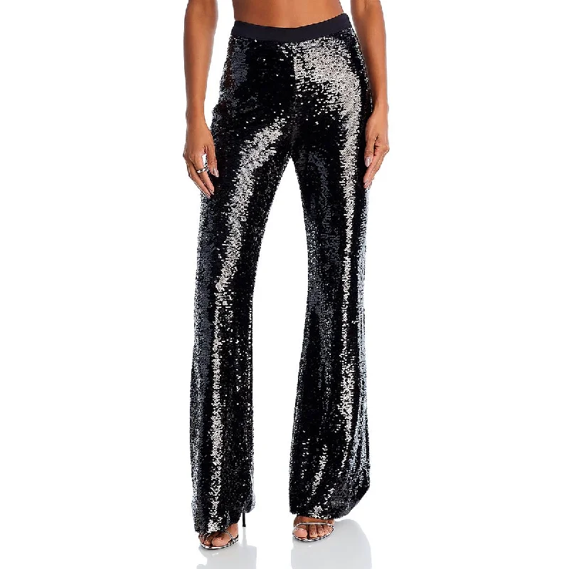 Bold patterned tight trousers for women with geometric or floral prints for unique look -Cinq a Sept Womens Amy Sequin High-Rise Flared Pants