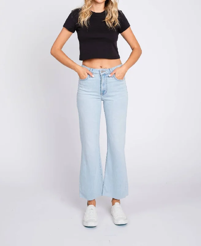 Stretch-fit tight trousers for women with all-over fit and body-hugging silhouette -Sicily Crop Flare Jeans In Light Blue