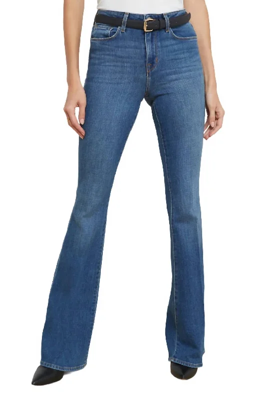 Stretch tight trousers for women with deep waistband for extra comfort and fit -Bell High Rise Flare Jeans In Authentique