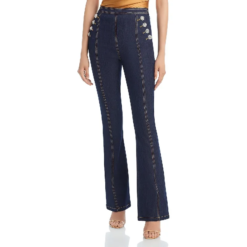 Tight trousers for women with vertical stripes and slimming effect for a sleek look -Cinq a Sept Womens Denim Jewled Flared Pants