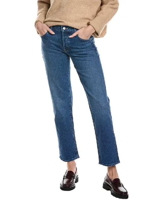 High-rise tight trousers for women with pleated front and classic look -MOTHER The Slider Hover Punch Buggy Straight Leg Jean