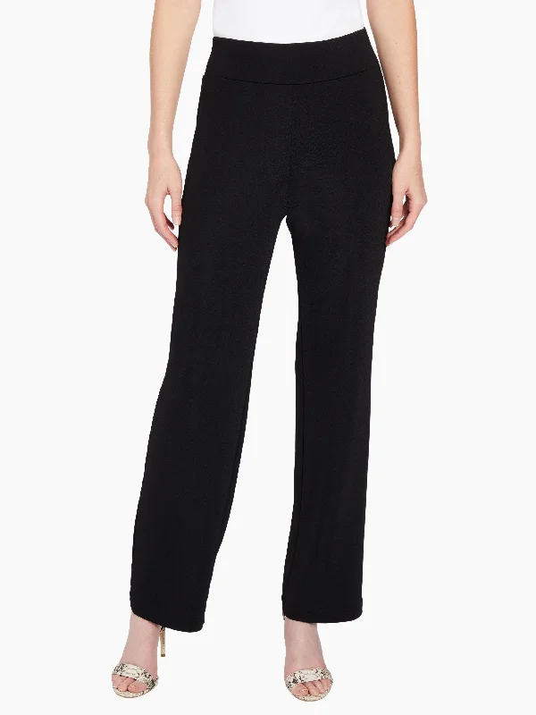 Loose-fitting tight trousers for women with stretchy waistband for ultimate comfort -Textured Straight Leg Pull-On Pants