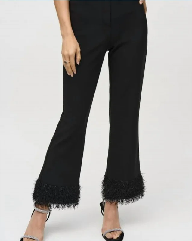 High-waisted tight trousers for women with pleated front and polished design -Silky Knit And Novelty Flared Pants In Black