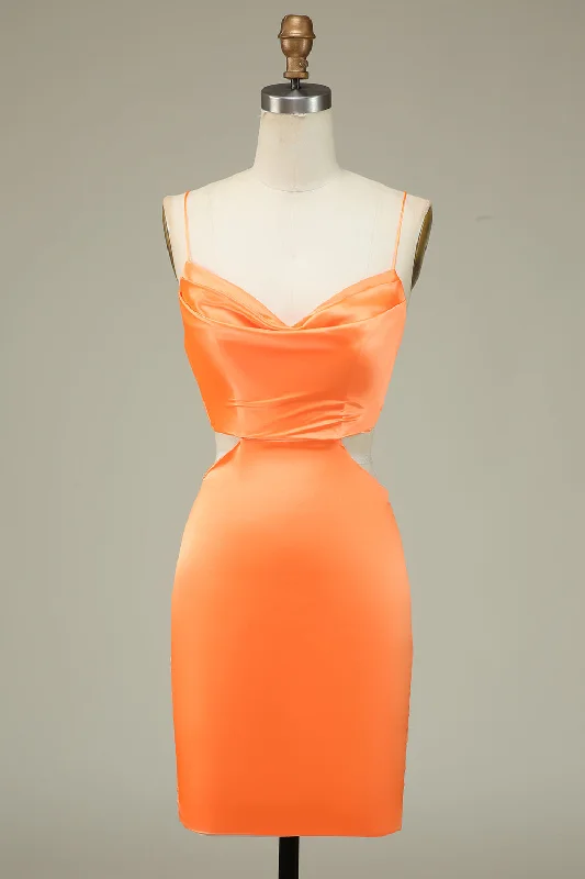 Capri Dresses for Playful -Bodycon Orange Spaghetti Straps Homecoming Dress