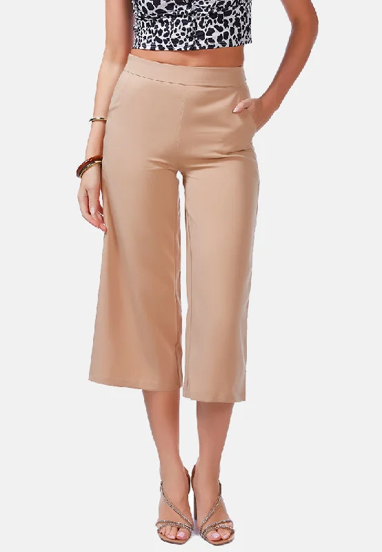 Tailored stretch tight trousers for women with comfortable waistband and flattering design -high rise cropped culottes trousers