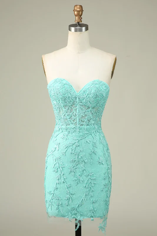 Tie-up Dresses for Decorative -Bodycon Sweetheart Light Green Corset Homecoming Dress with Appliques