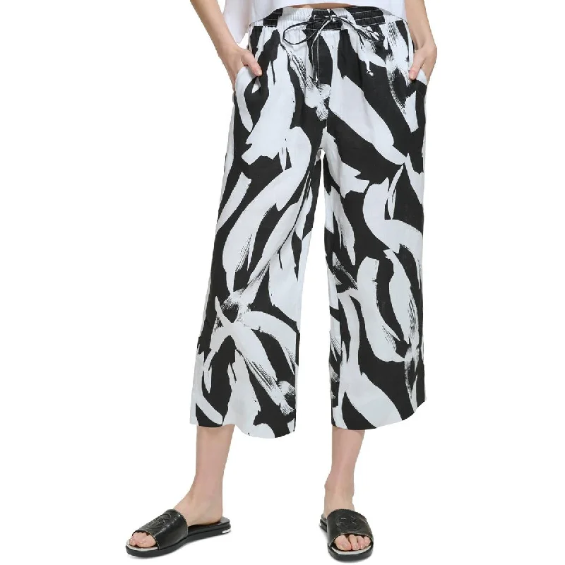 Tight trousers for women with belt loops and classic design for versatile look -Pure DKNY Womens Linen Cropped Wide Leg Pants