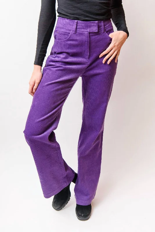 High-waisted tight trousers for women with pleated front and polished design -June Corduroy Pant In Purple