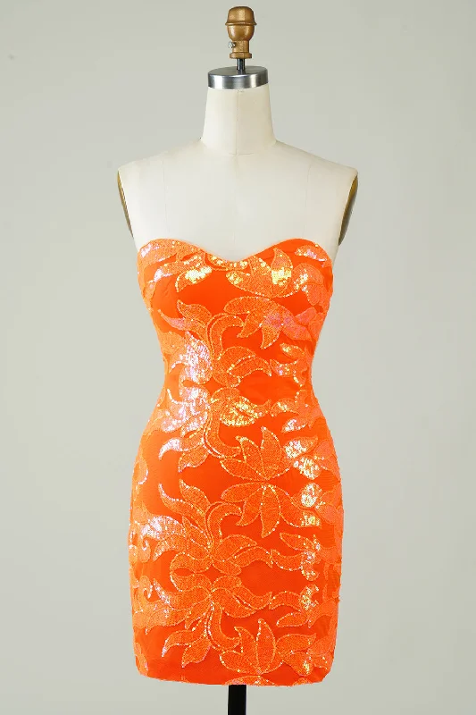 Ethnic Dresses with Tribal Design -Strapless Orange Tight Homecoming Dress