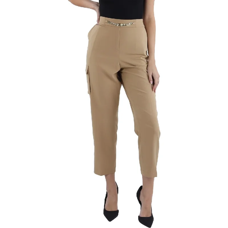 Stretch denim tight trousers for women with flexibility and stylish design -Karl Lagerfeld Paris Womens High Rise Deep Pockets Cargo Pants