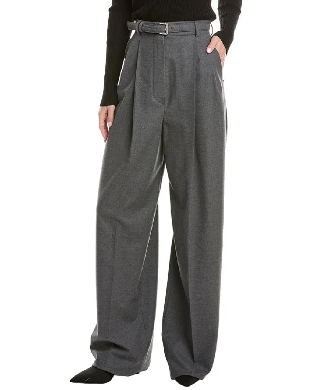 Tight trousers for women with faux leather material for sleek and modern look -Sportmax Kiens Long Wool-Blend Trouser