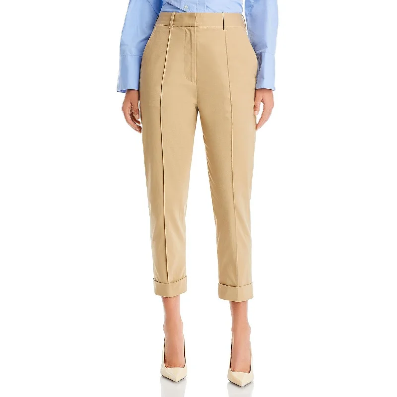 Casual tight trousers for women with comfy waistband and minimalistic style -3.1 Phillip Lim Womens Pleated Rolled Cuff Cropped Pants