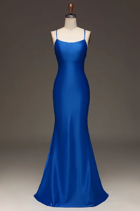 Modern Dresses for Trendy -Simple Royal Blue Satin Mermaid Long Prom Dress