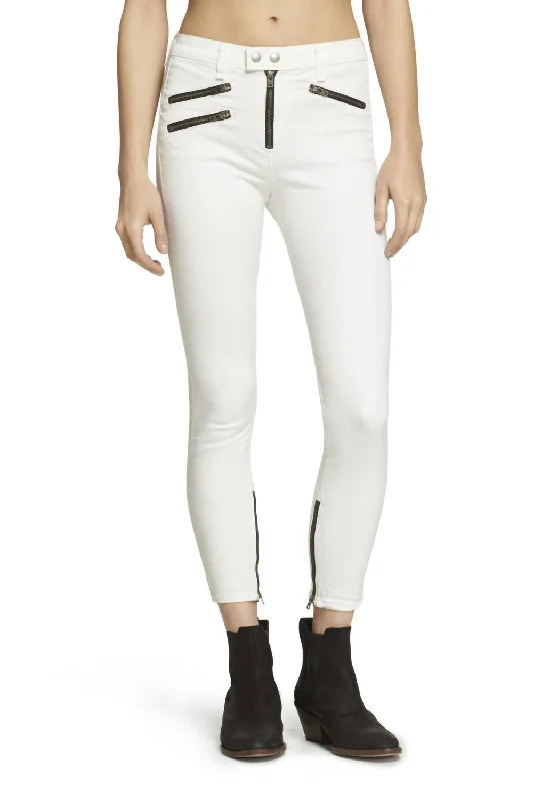 Casual cotton tight trousers for men with flexible waistband for comfort and fit -High Rise Biker Jeans In White