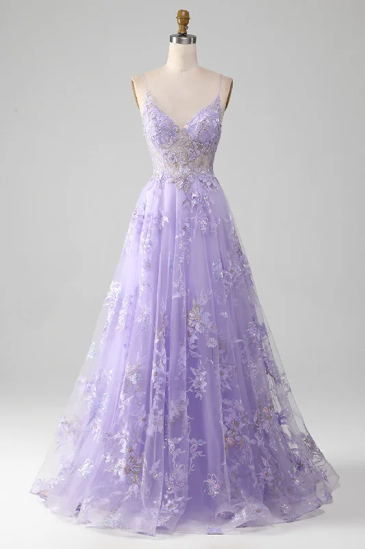 Christmas Dresses for Holiday -A-Line Sequins Purple Prom Dress with Embroidery