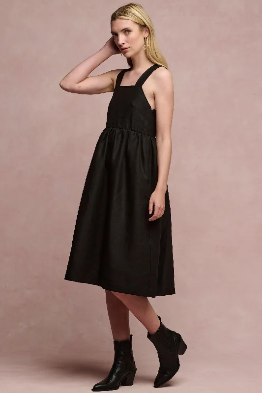 Silk Dresses for Luxurious -Women's Linen Sun Dress - Black