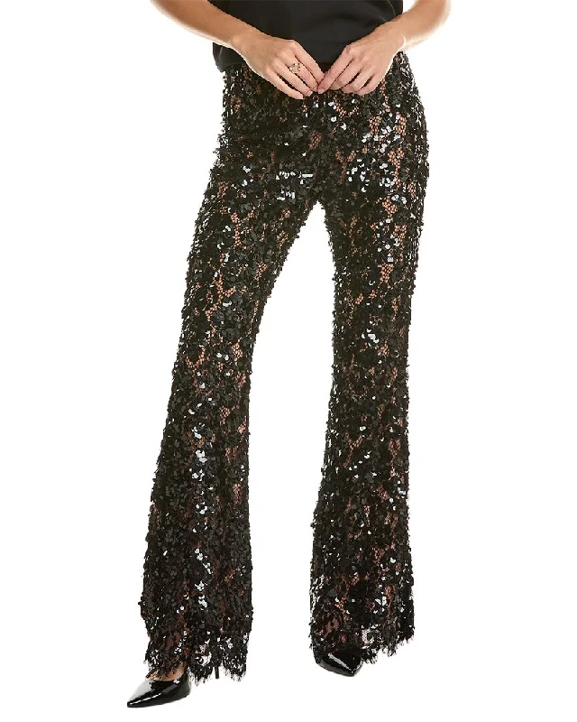 Designer skinny tight trousers for women with tailored fit and luxury finish -Michael Kors Collection Floral Lace Silk-Lined Bootcut Pant