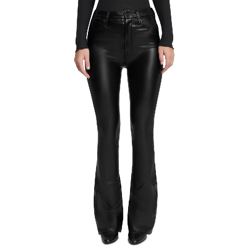 Bold color tight trousers for women with bright hues and daring style choices -7 For All Mankind Womens Faux Leather High Rise Bootcut Pants