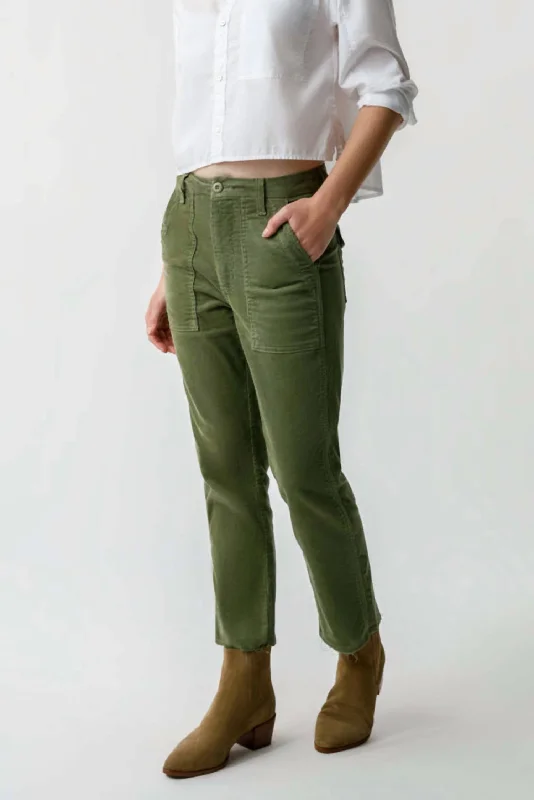 Stretchy tight trousers for women with soft fabric and flexible fit -Cord Easy Army Trouser In Tea Leaf