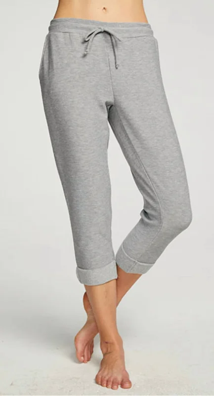 Casual tight trousers for women with comfy waistband and minimalistic style -Rpet Cozy Knit Cropped Roll Hem Jogger In Heather Grey