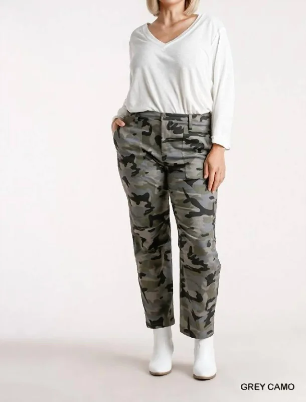 High-waisted tight trousers for women with slimming silhouette and smooth fit -Camouflage Straight Leg Plus Pant In Grey