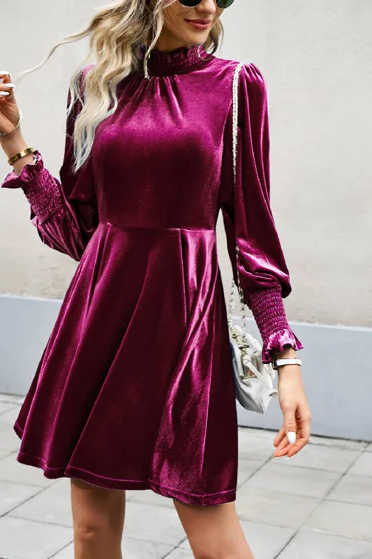 Modern Dresses for Trendy -Burgundy Long Sleeves A Line Velvet Holiday Party Dress