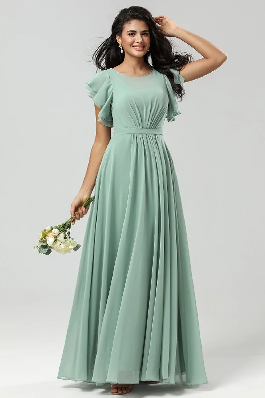 Black Dresses for Versatile -Chiffon A Line Green Bridesmaid Dress with Pleated