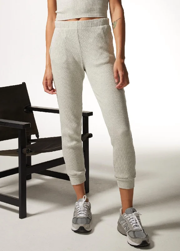 High-waisted tight trousers for women with belt loops for added style -Rib Jogger In Oatmeal