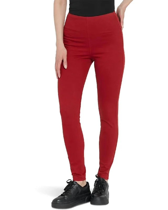 Tight trousers for women with decorative buttons and flattering silhouette for day wear -Toothpick Denim Pant In Matte Red