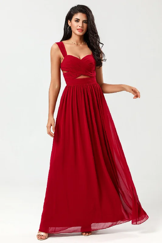 Party Dresses for Celebration -Epitome of Romance A Line Sweetheart Burgundy Long Bridesmaid Dress with Keyhole