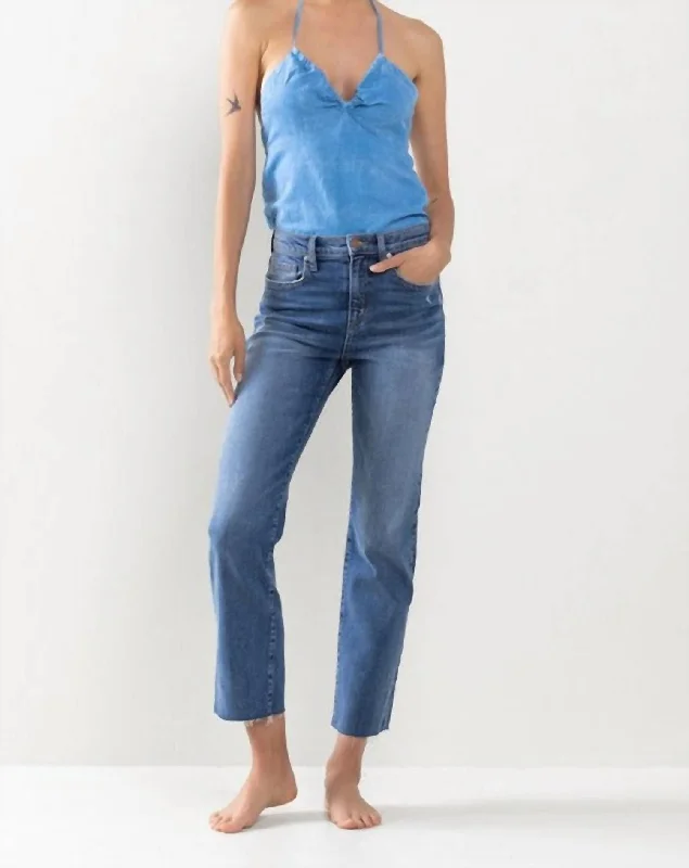 Bright colored tight trousers for women with striking hues for bold statement -Jenna Cropped Raw Hem Jeans In Medium Wash