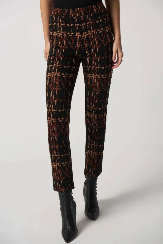 Vintage-inspired tight trousers for men with high waist and timeless look -Plaid Slim-Fit Pants In Black/multi