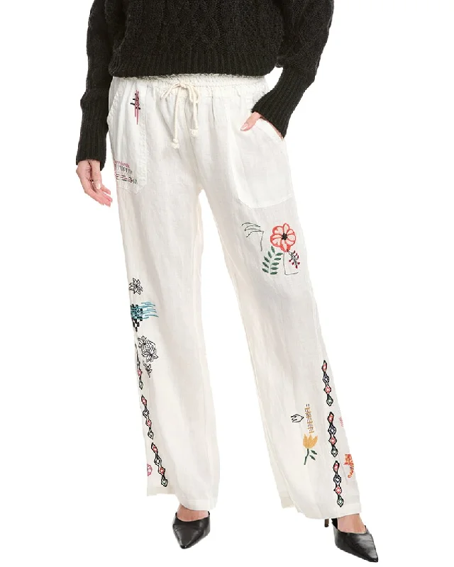 Trendy tight trousers for women with zipper details and edgy finish -Johnny Was Simmie Linen Pant