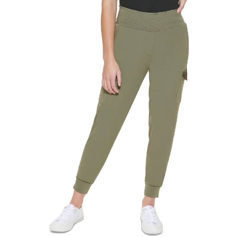 Stretchy tight trousers for women with soft fabric and flexible fit -Calvin Klein Womens Matte Cargo High Rise Jogger Pants