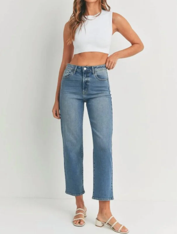 Casual tight trousers for women with comfy waistband and minimalistic style -Vintage Straight Jean In Medium Denim