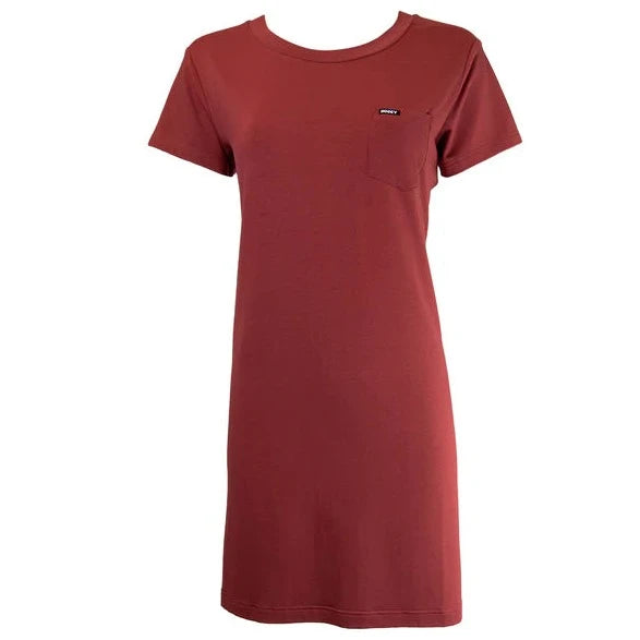 Solid Color Dresses for Simple -Hooey Women's Bamboo Pocket T-Shirt Dress in Red