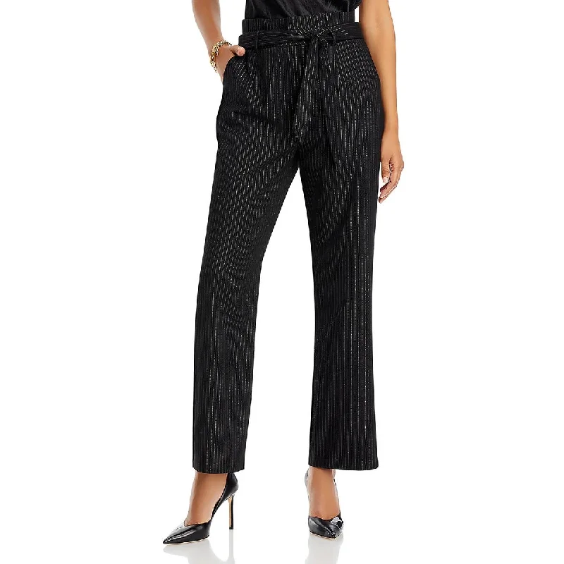 Loose-fitting tight trousers for women with stretchy waistband for ultimate comfort -T Tahari Womens Pinstripe Wide Leg High-Waisted Pants