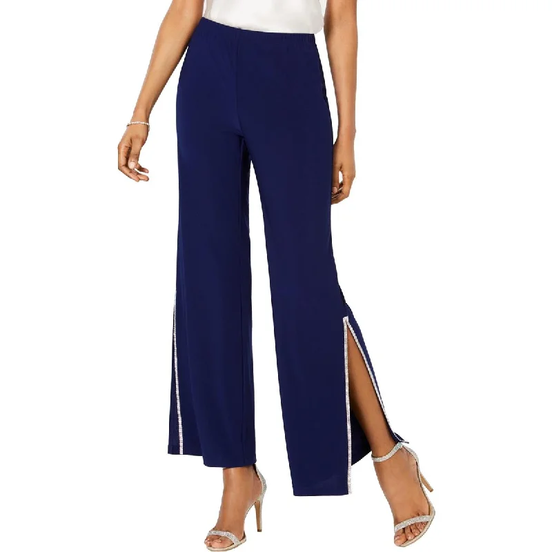 Denim tight trousers for women with skinny fit and timeless blue wash -MSK Womens Petites Embellished Split Hem Wide Leg Pants