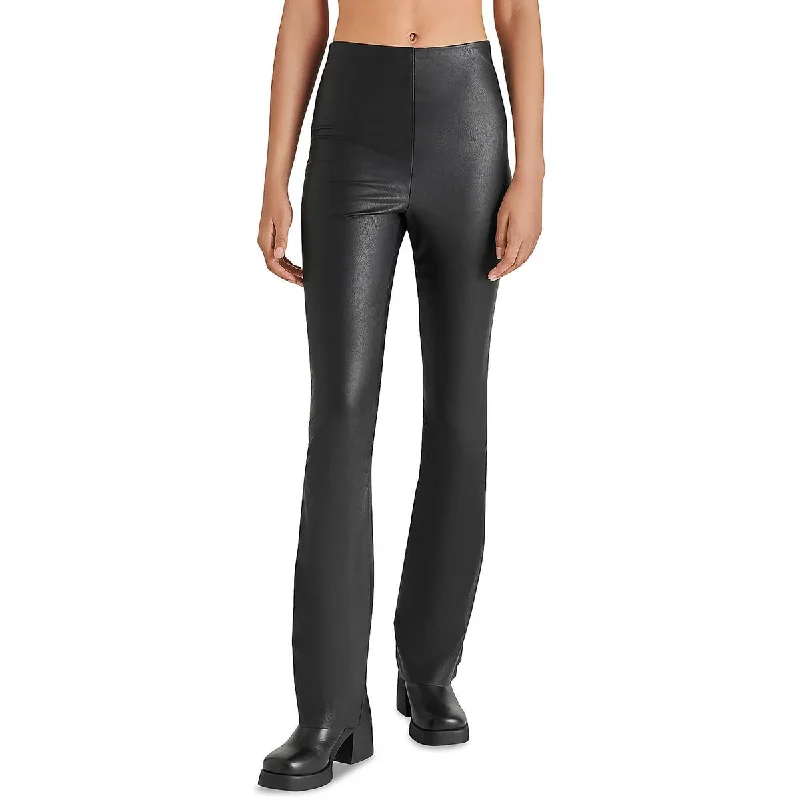 Urban tight trousers for men with street-style influence and sharp tailoring -Citrine Womens Faux Leather Mid-Rise Flared Pants