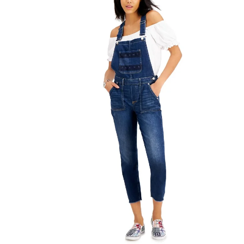 Tight trousers for women with side slits and ankle-length design for chic style -Tommy Hilfiger Womens Denim Logo Overalls