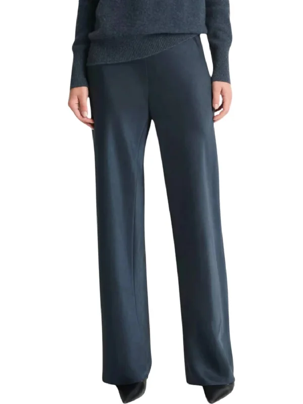 Tight trousers for women with elastic waistband for comfortable all-day wear -Fluid Bias Pants In Dark Tide