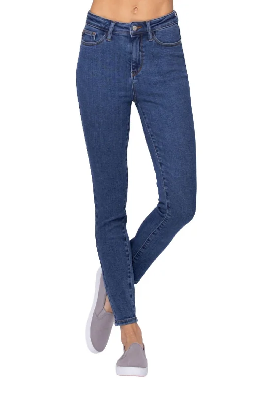 Tight trousers for women with side slits and ankle-length design for chic style -Stone Wash High Waist Skinny Jean In Medium Blue