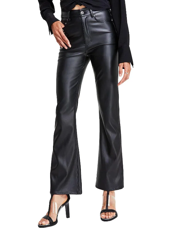 Wool blend tight trousers for women with soft, breathable fabric for year-round wear -Womens Faux Leather High Rise Bootcut Pants