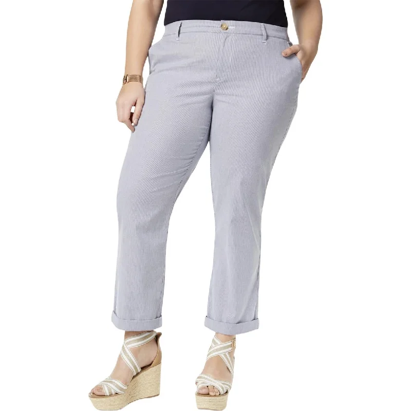 Wool blend tight trousers for women with soft, breathable fabric for year-round wear -Tommy Hilfiger Womens Plus Hampton Slim Fit Striped Chino Pants