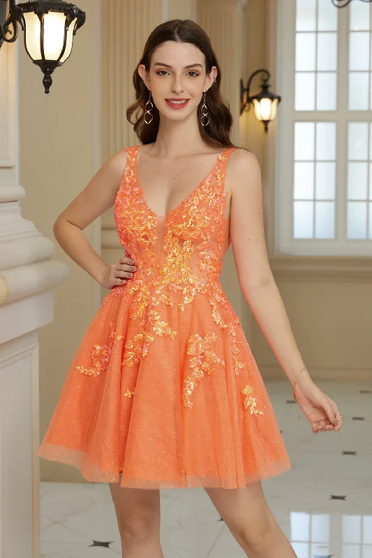 Indian Dresses with Intricacy -Orange A Line Glitter Homecoming Dress with Sequins