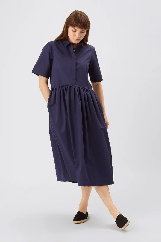 Elastic Dresses for Fit -Women's Gathered Dress - Navy