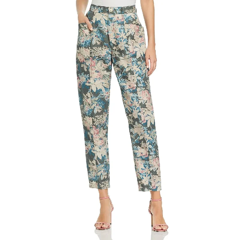 Stretch skinny tight trousers for women with full-length design and modern flair -La Vie Rebecca Taylor Womens Fleur Foret Linen Floral Pants