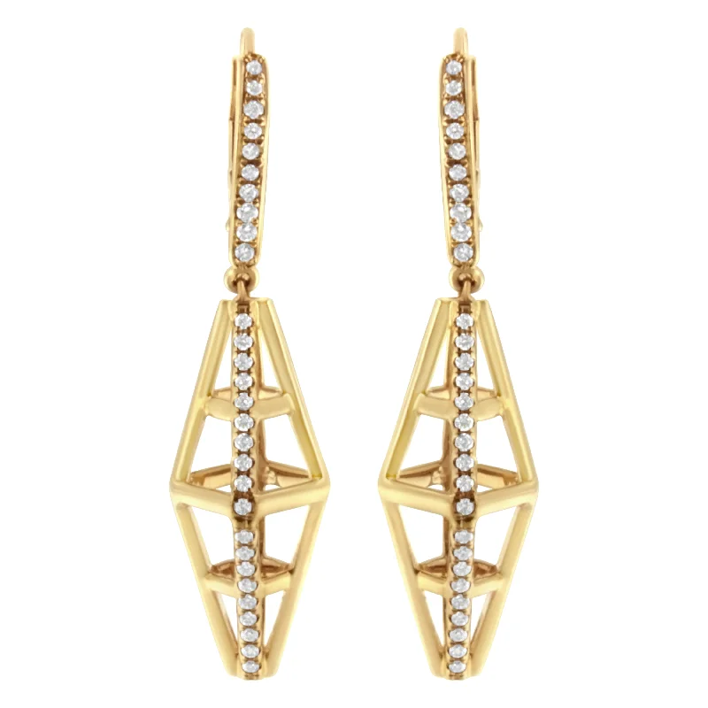 Best hoop earrings with geometric shapes for a modern and artistic appeal-14K Yellow Gold 5/8 Cttw Diamond Geometrical Pillar Drop and Dangle Earrings